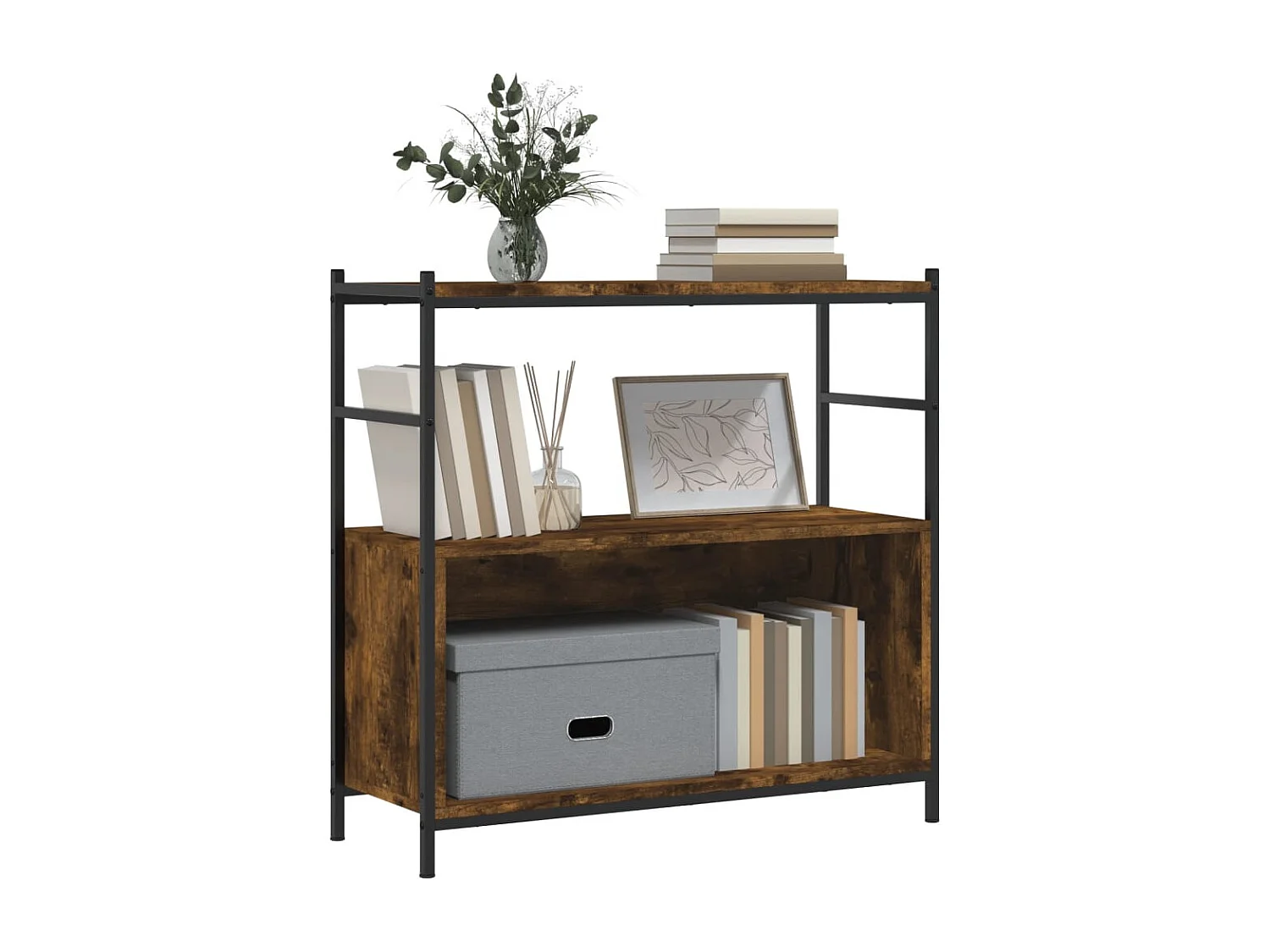 Bibliothèque chêne fumé 80x30x78,5 bois d'ingénierie et fer