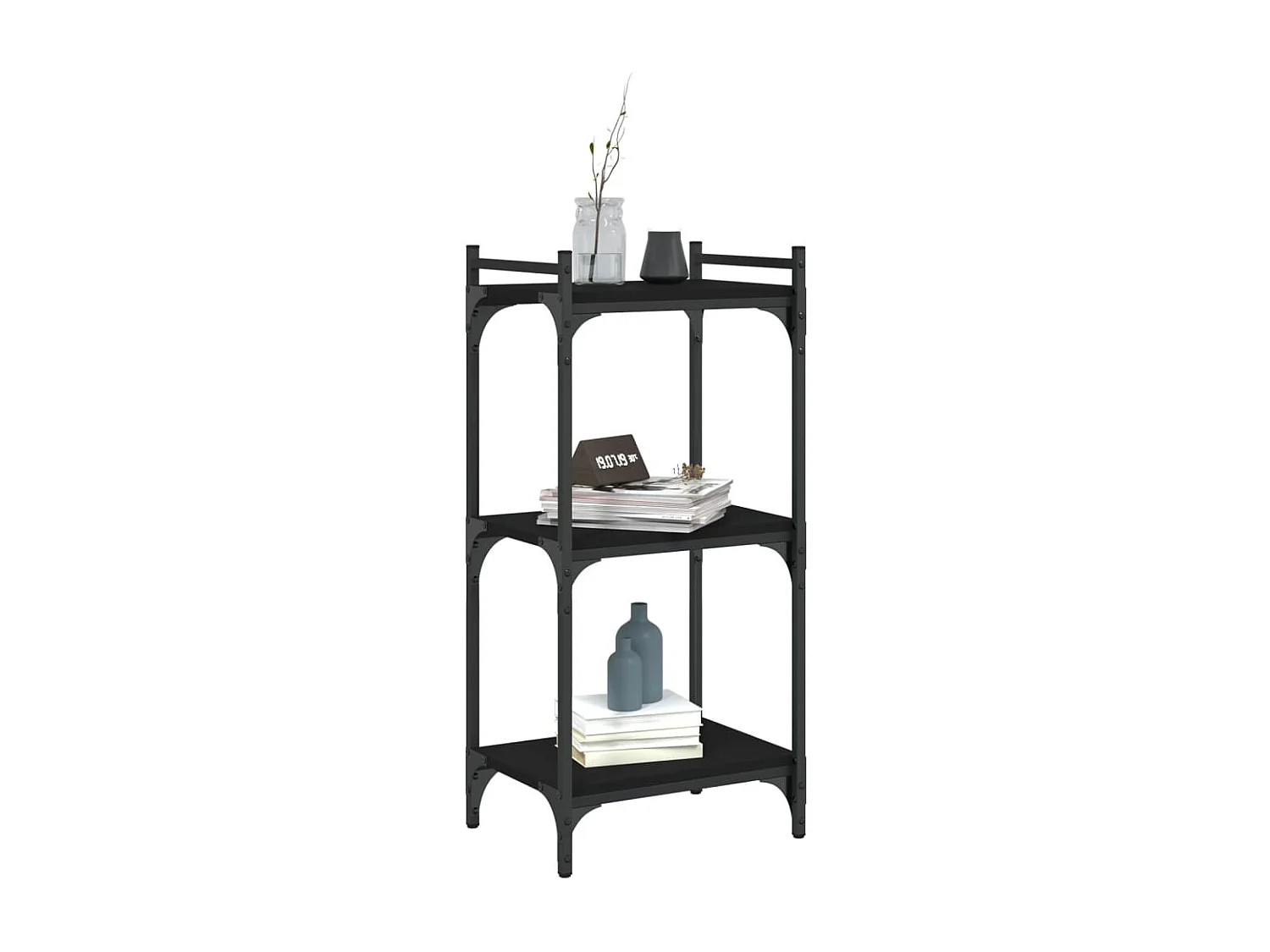 Bibliothèque à 3 niveaux noir 40x30x86 bois d'ingénierie