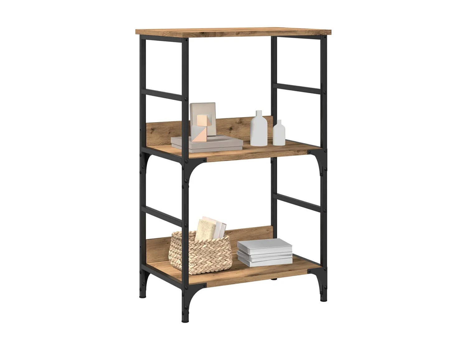 Petite étagère bibliothèque bois et métal Kano 50cm - Style industriel-Marron fumé