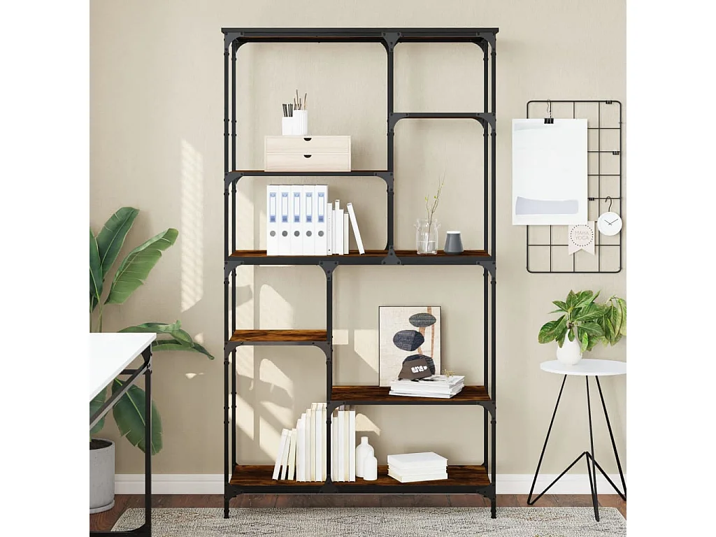 Bibliothèque chêne fumé 99x35,5x176 bois ingénierie acier