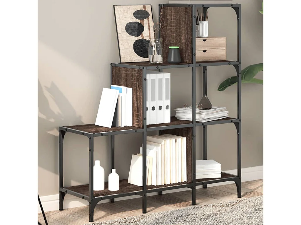 Bibliothèque chêne marron 92x30x102 bois ingénierie et métal