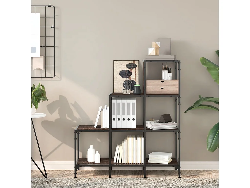 Bibliothèque chêne marron 92x30x102 bois ingénierie et métal