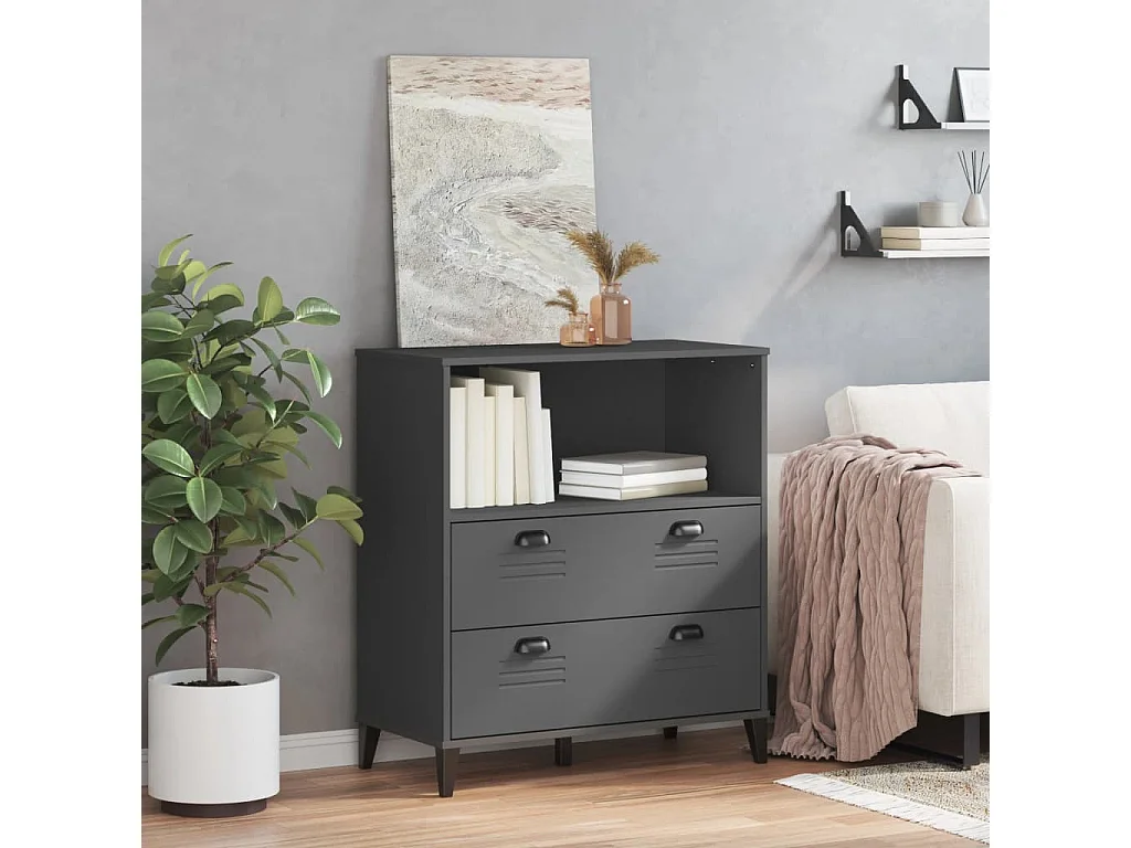 Bibliothèque VIKEN gris anthracite 80x40x90 bois massif pin