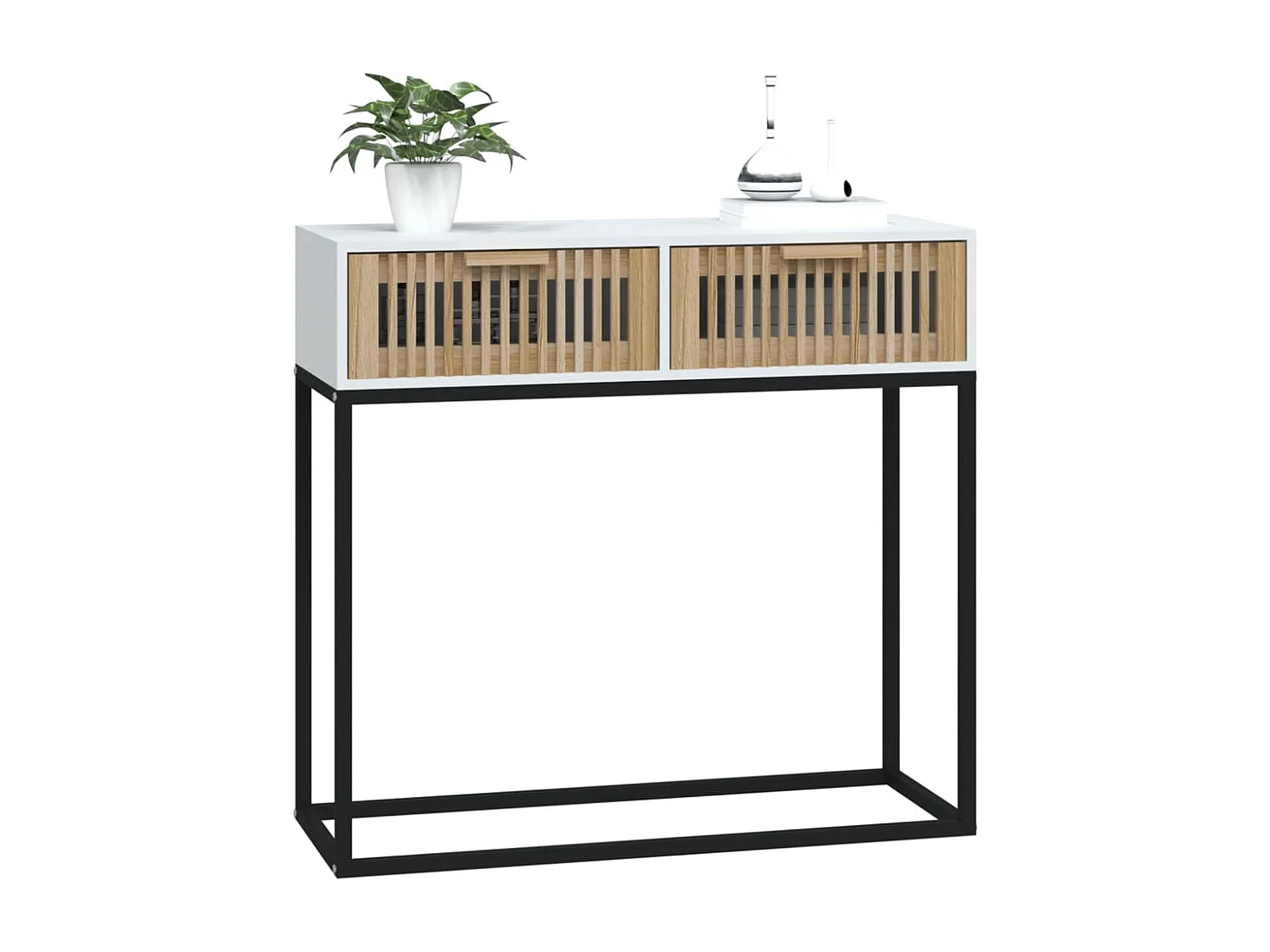 Table console blanc 80x30x75 bois d'ingénierie et fer