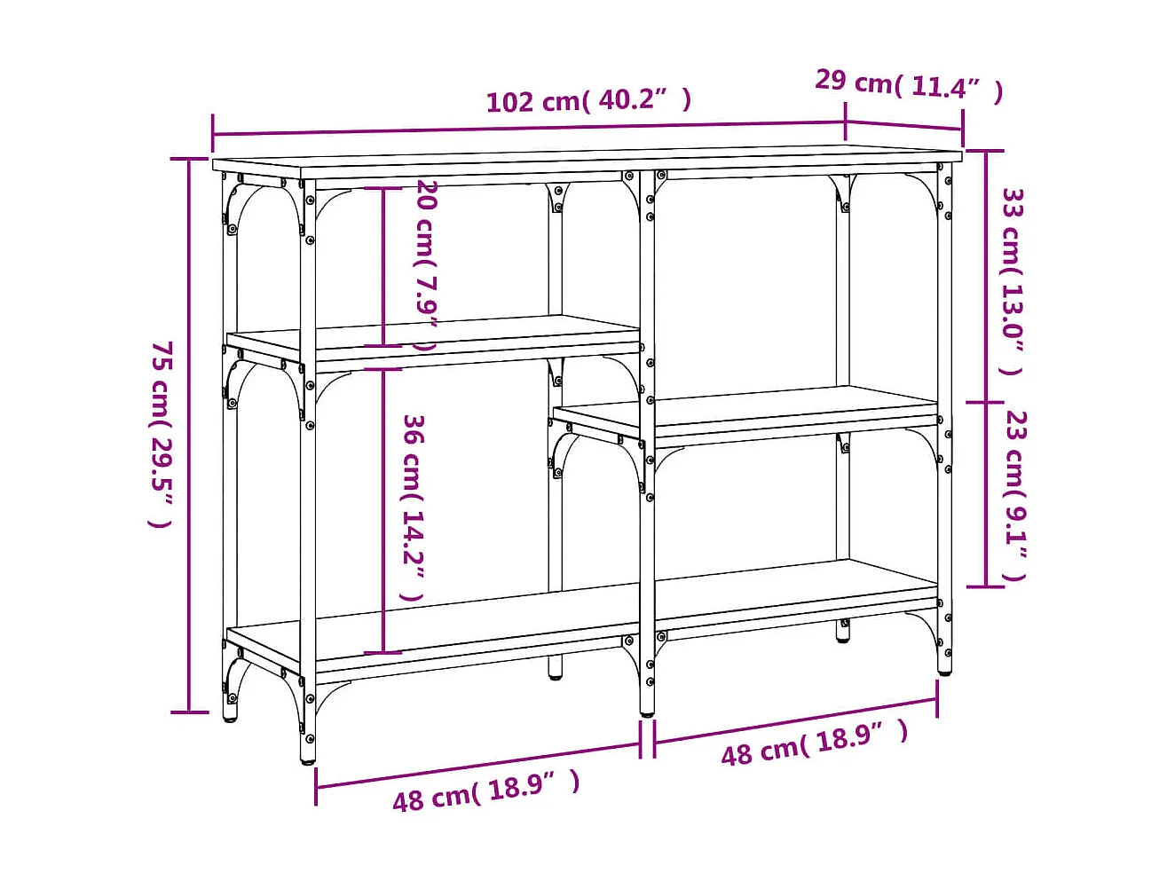 Table console chêne fumé 102x29x75 bois d'ingénierie