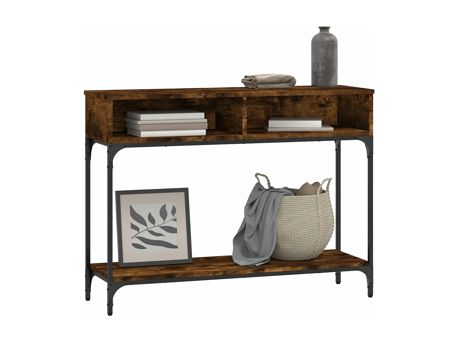 Table console chêne fumé 100x30,5x75 bois d'ingénierie