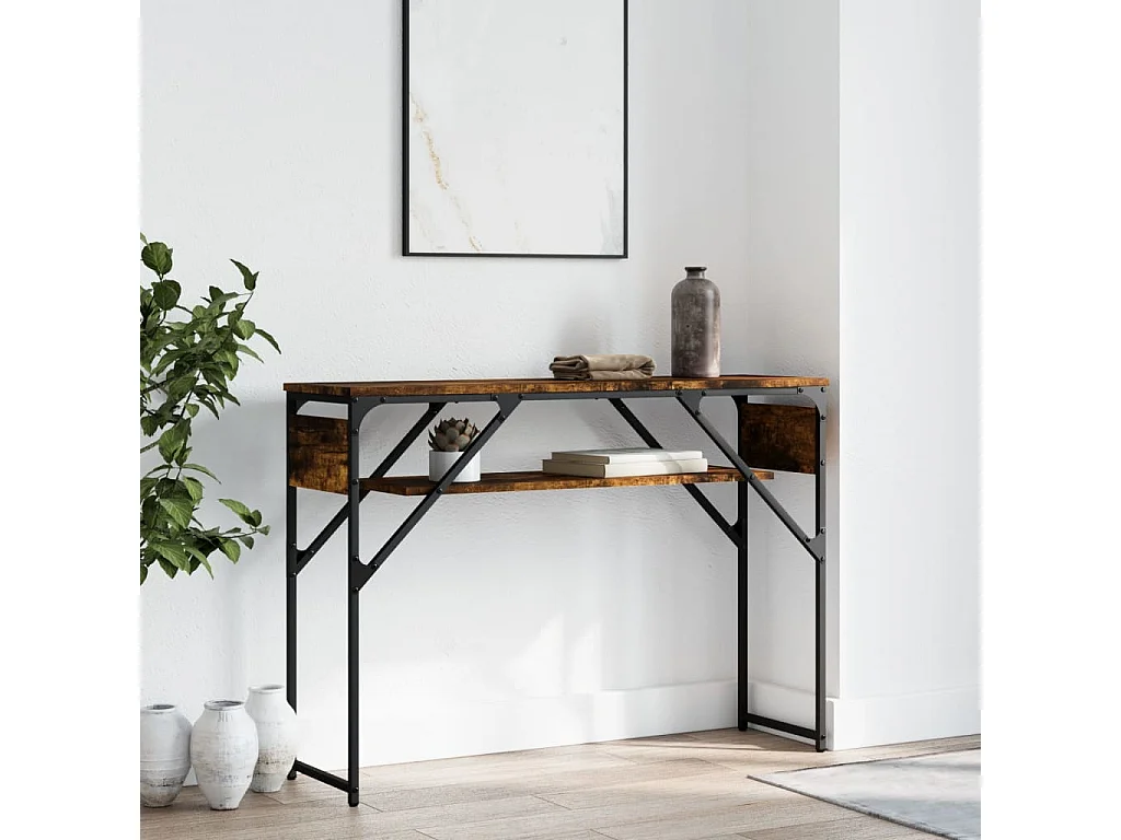 Table console avec étagère chêne fumé 105x30x75