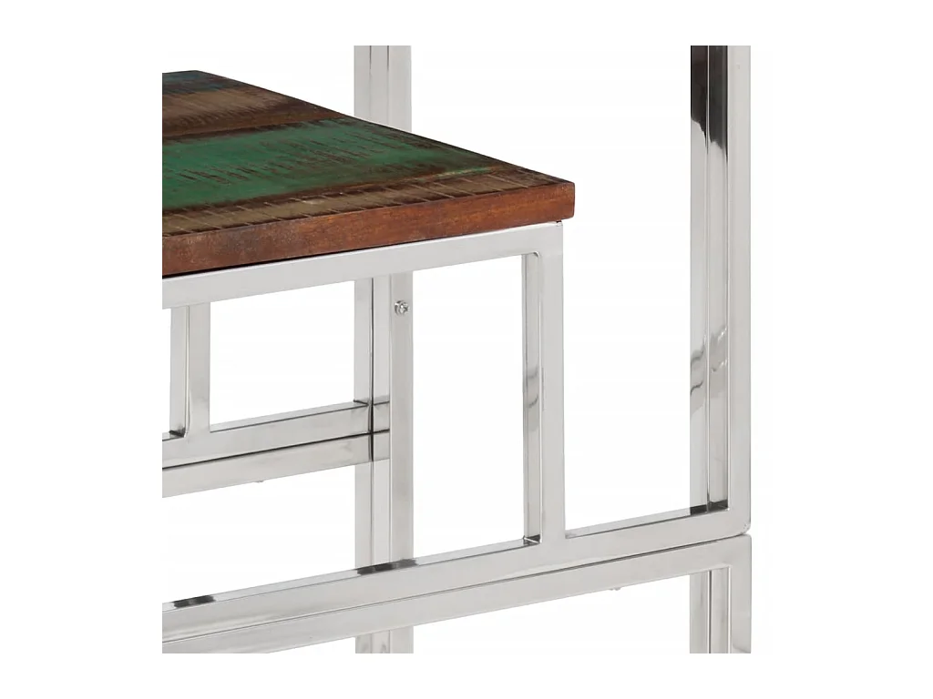 Wandtafel roestvrij staal en massief gerecycled hout zilver