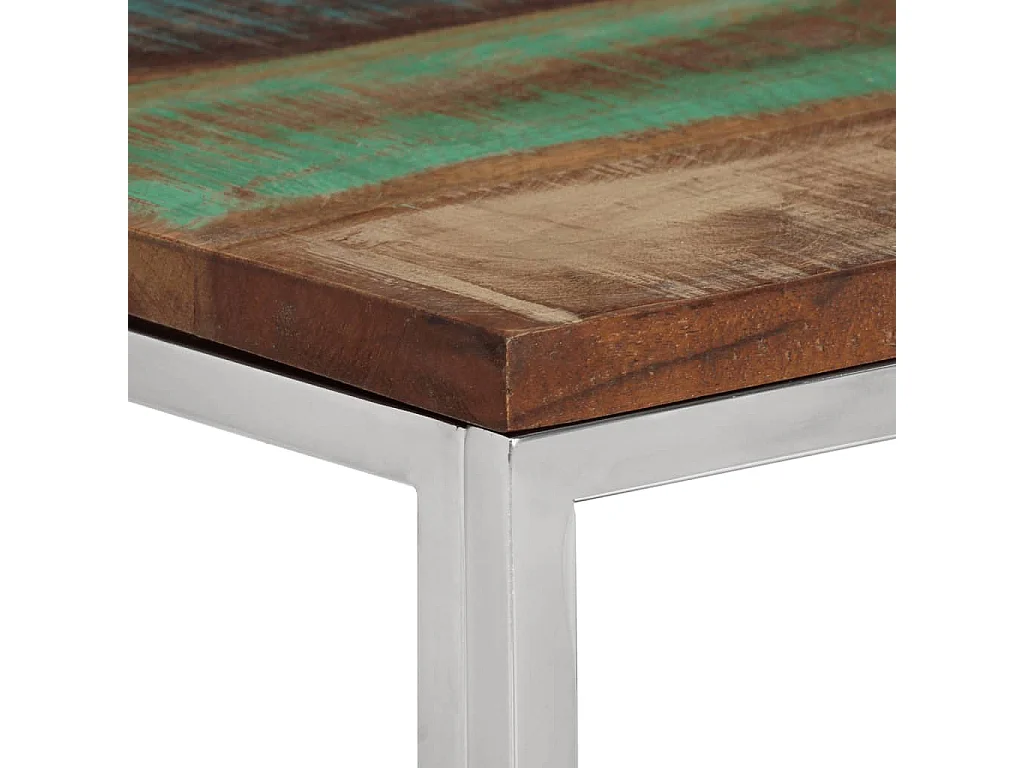 Table console argenté acier inoxydable-bois massif récupération