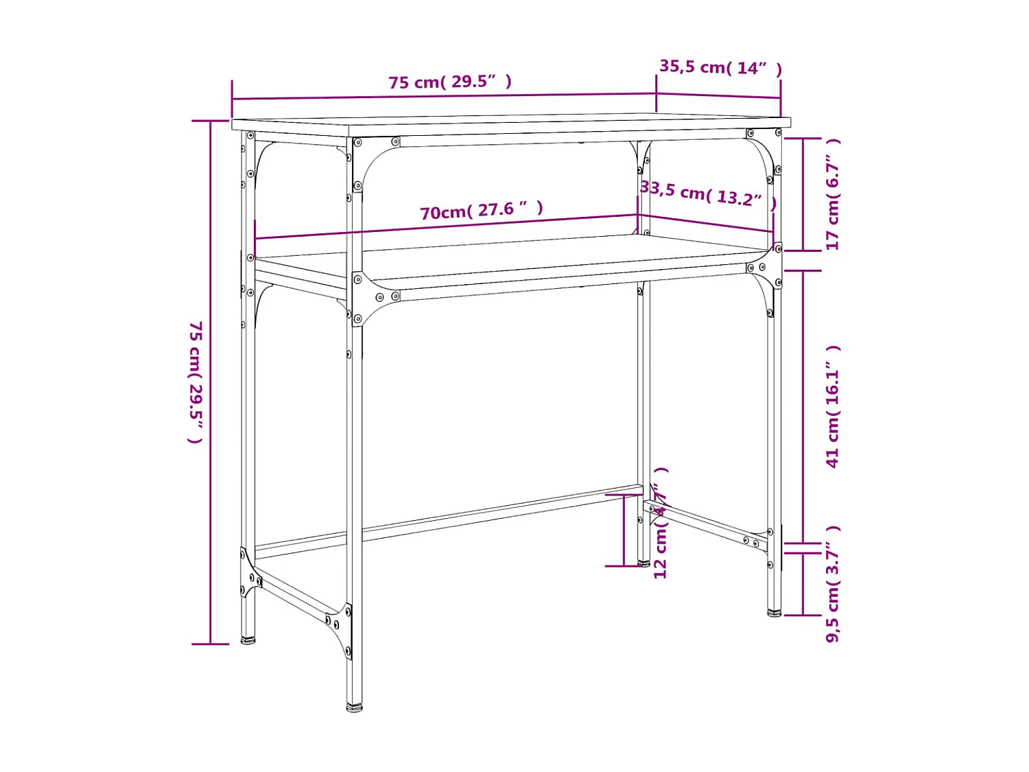 Table console chêne marron 75x35,5x75 bois d'ingénierie