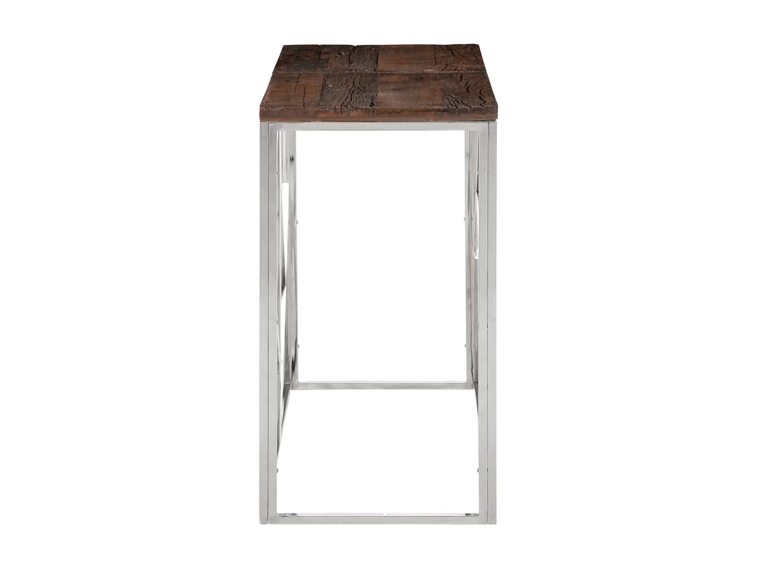 Table console argenté acier inoxydable et bois de mélèze massif