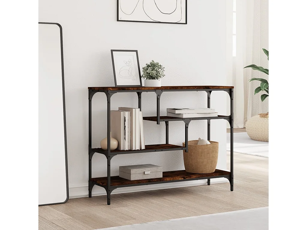 Table console chêne fumé 100x30x75 bois d'ingénierie