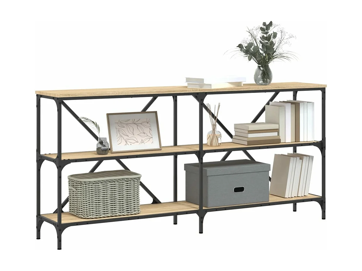 Table console chêne sonoma 160x30x75 bois d'ingénierie et fer