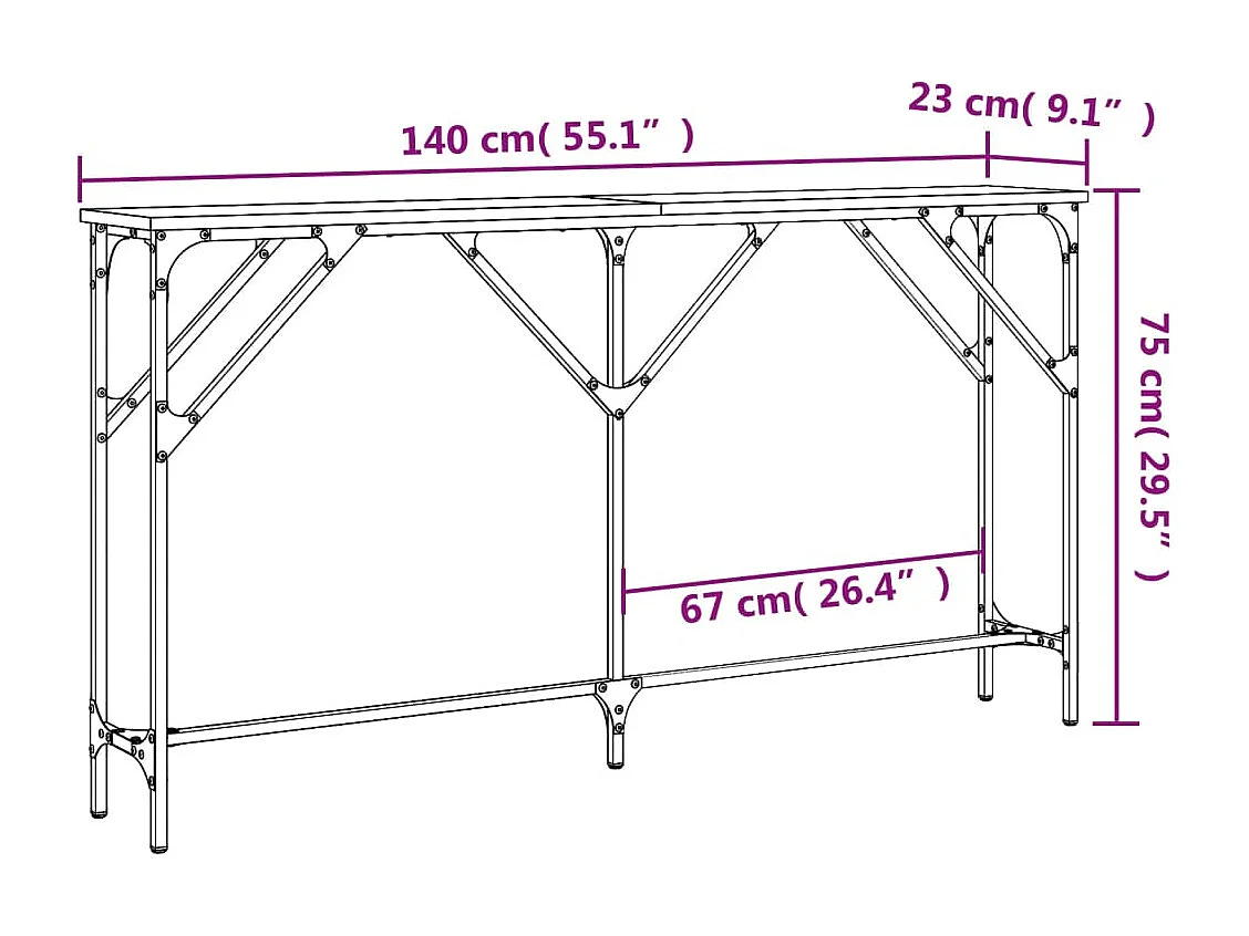 Table console chêne fumé 140x23x75 bois d'ingénierie