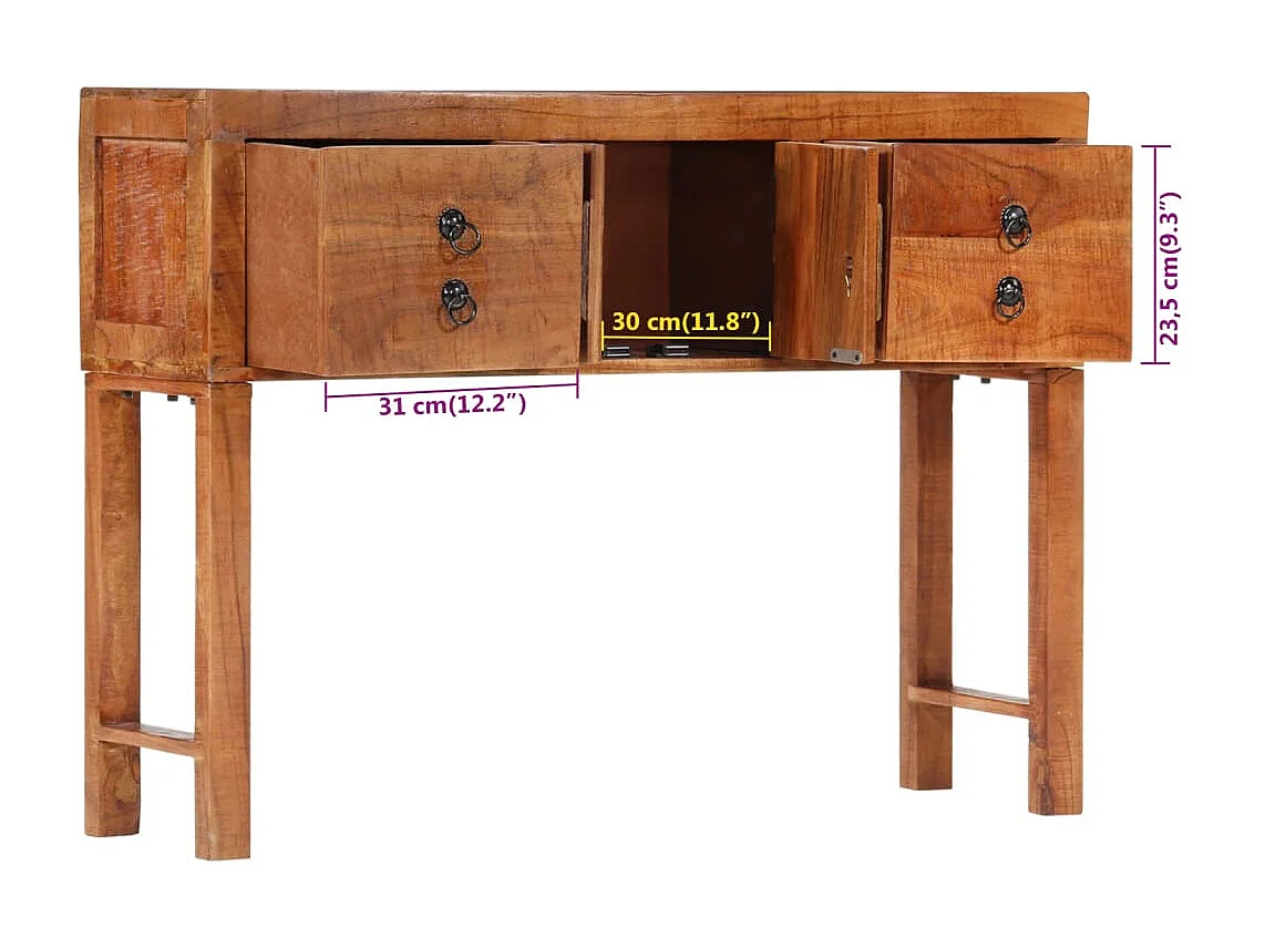Table console 120x32x80 bois massif d'acacia