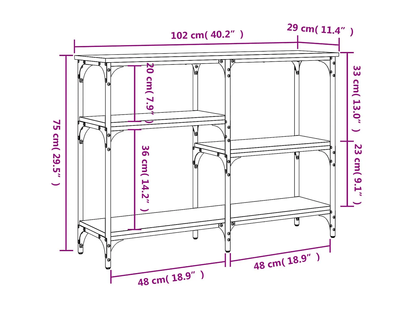 Table console noir 102x29x75 bois d'ingénierie