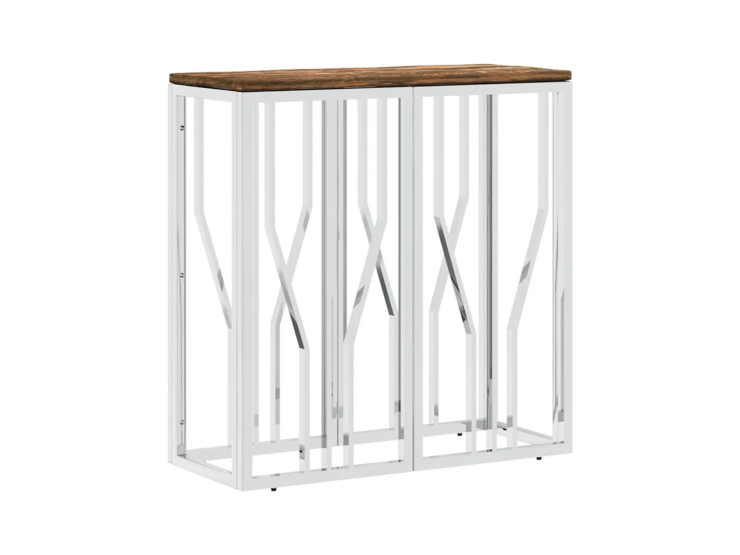 Table console argenté acier inoxydable-bois massif récupération