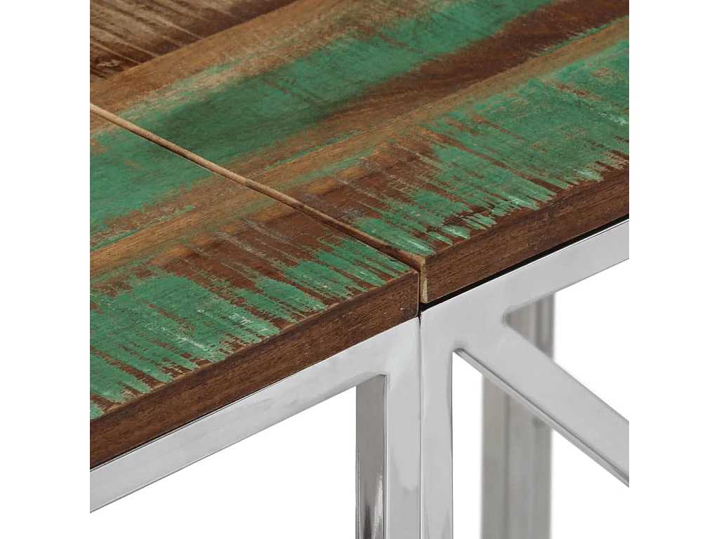 Table console argenté acier inoxydable-bois massif récupération