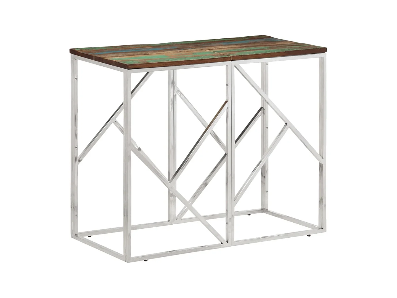 Table console argenté acier inoxydable-bois massif récupération