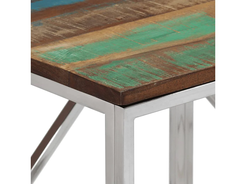 Table console argenté acier inoxydable-bois massif récupération