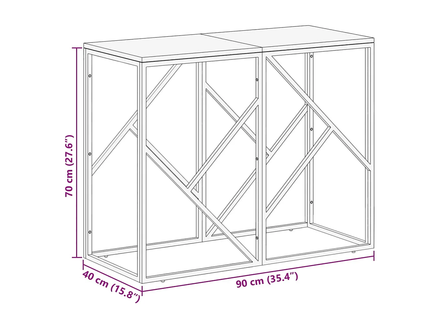Table console argenté acier inoxydable-bois massif récupération