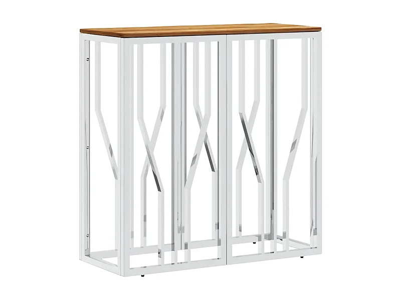 Table console argenté acier inoxydable et bois massif d'acacia