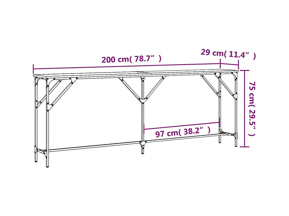 Table console chêne marron 200x29x75 bois d'ingénierie