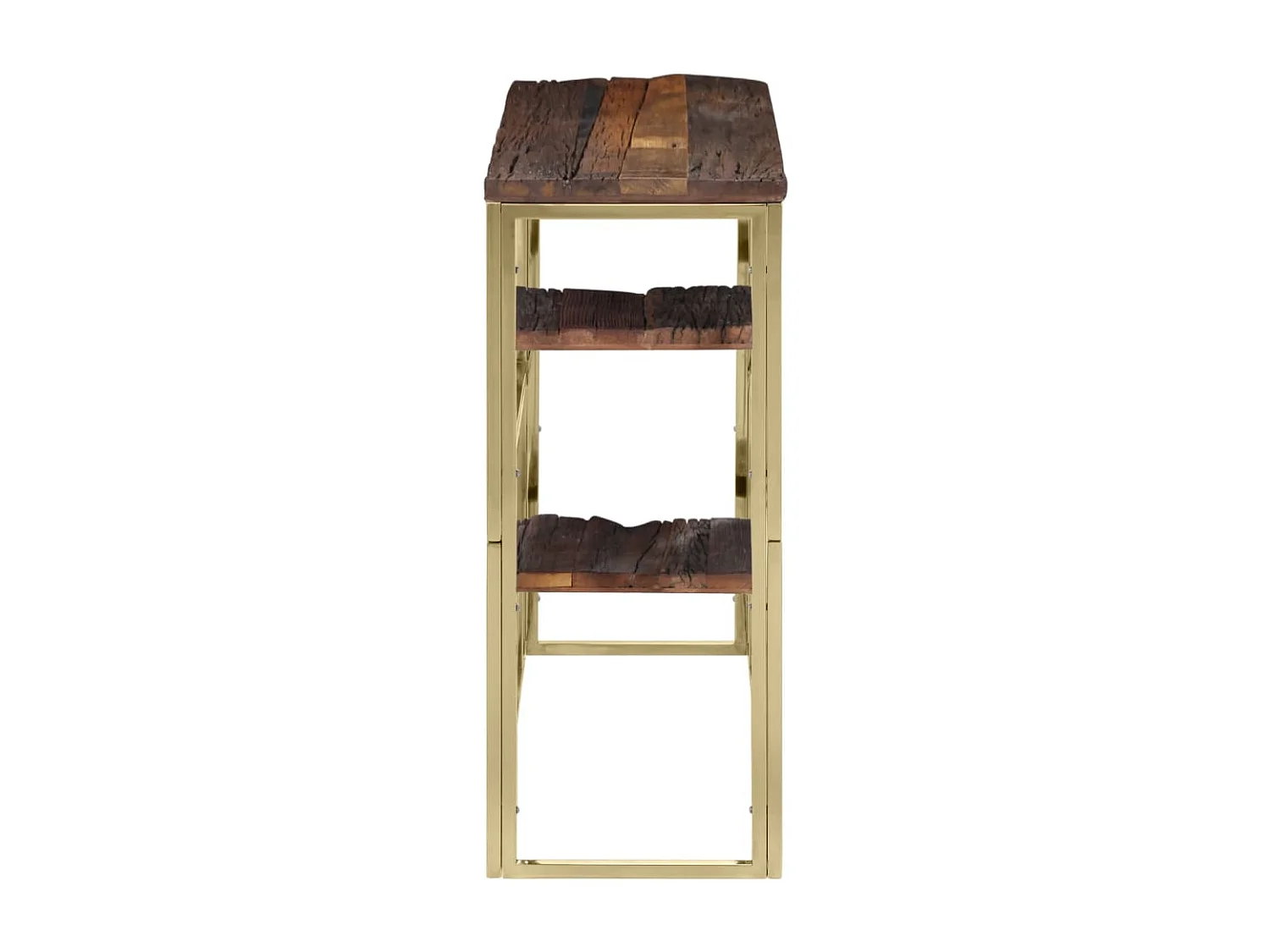 Table console doré acier inoxydable et bois de mélèze massif