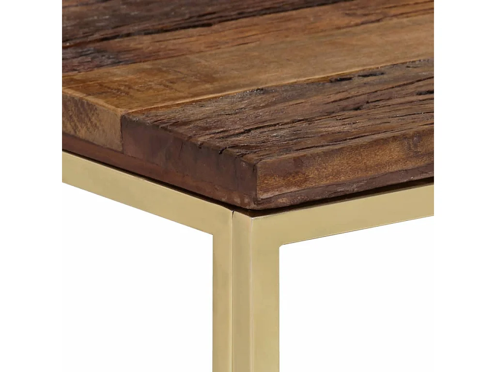 Table console doré acier inoxydable et bois de mélèze massif