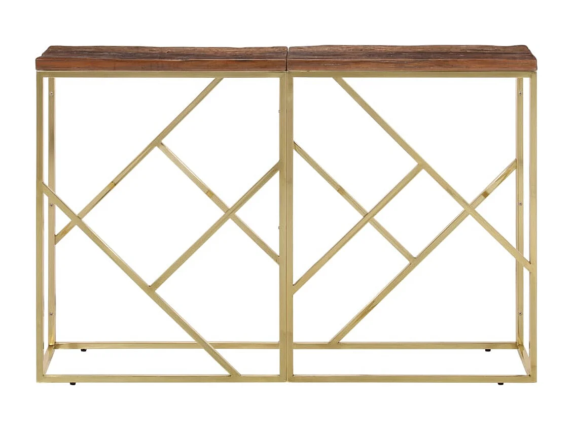Table console doré acier inoxydable et bois de mélèze massif