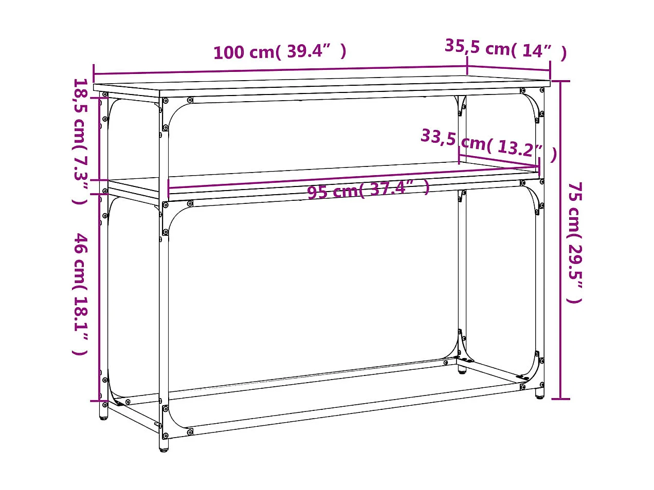 Table console chêne sonoma 100x35,5x75 bois d'ingénierie
