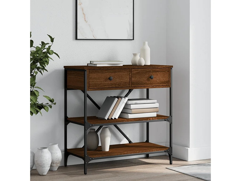 Table console chêne marron 75x34,5x75 bois d'ingénierie