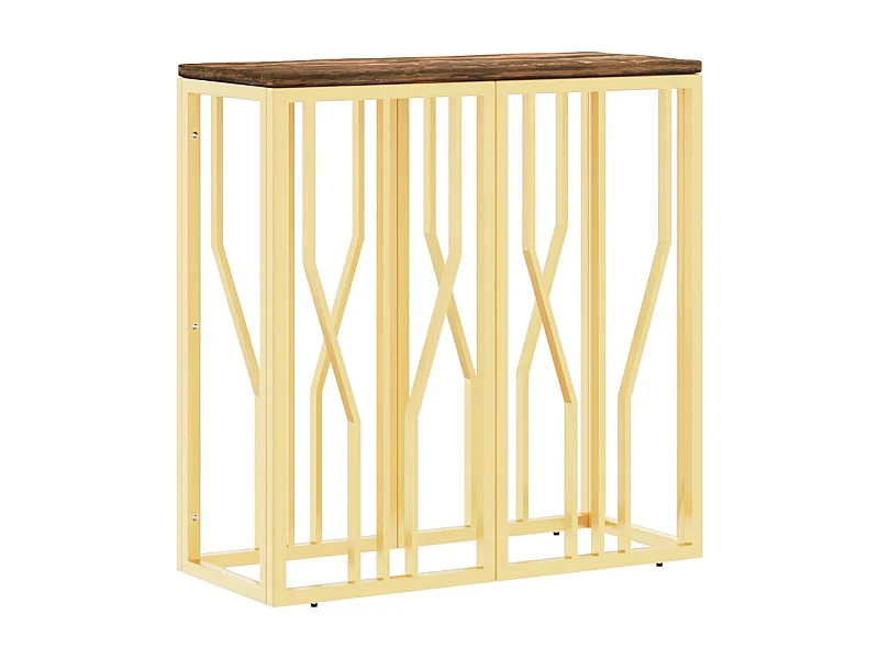 Table console doré acier inoxydable et bois massif récupération
