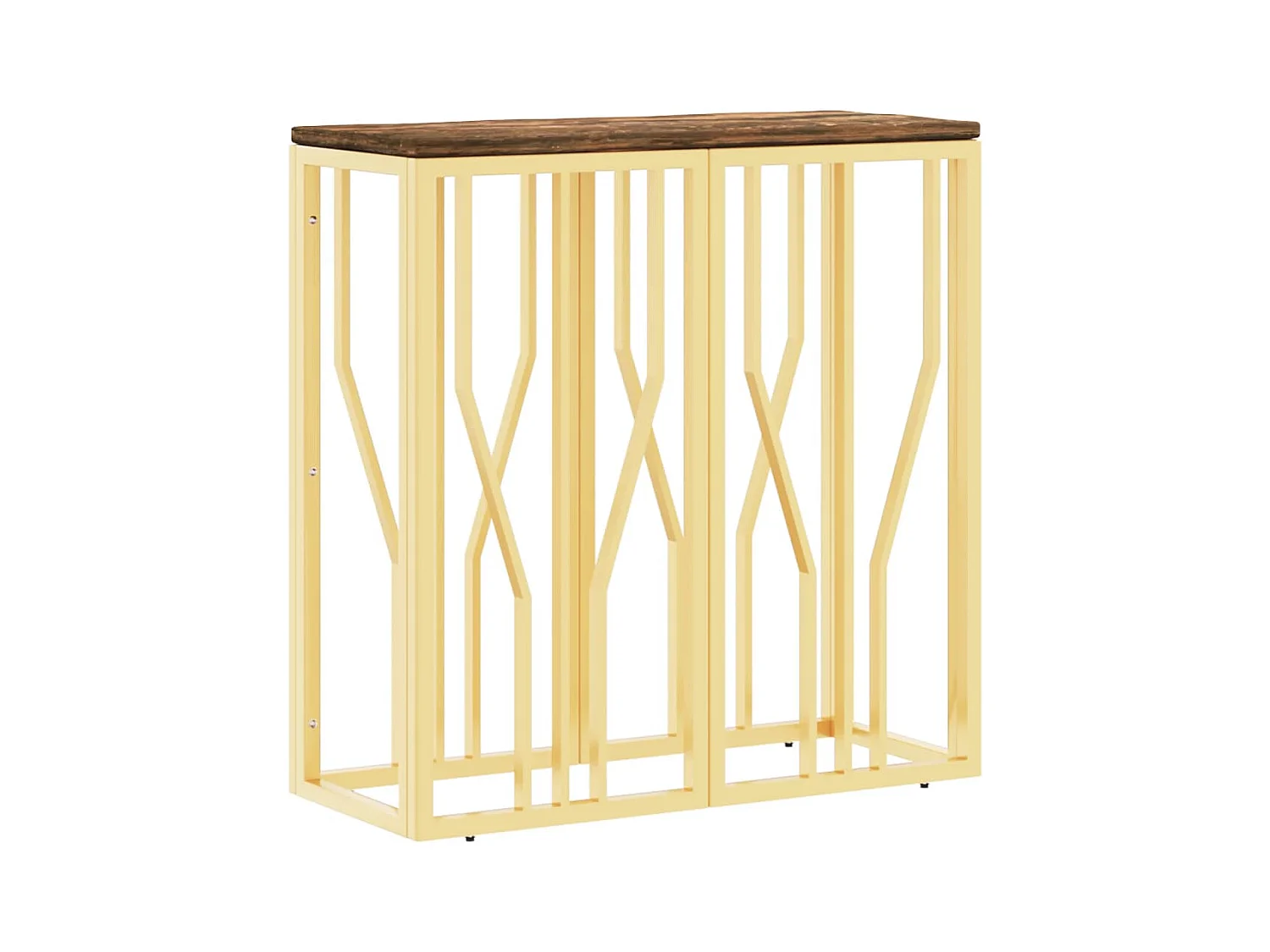 Table console doré acier inoxydable et bois massif récupération