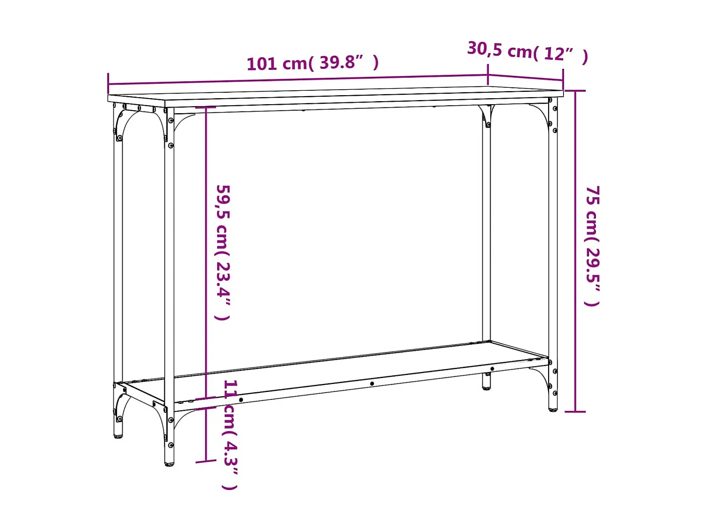 Table console chêne sonoma 101x30,5x75 bois d'ingénierie