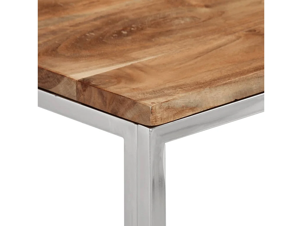 Table console argenté acier inoxydable et bois massif d'acacia