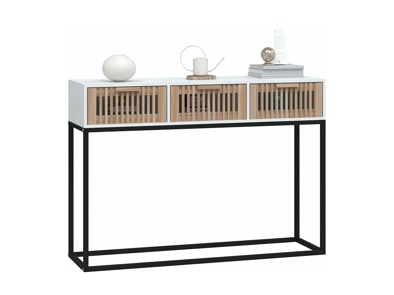 Table console blanc 105x30x75 bois d'ingénierie et fer