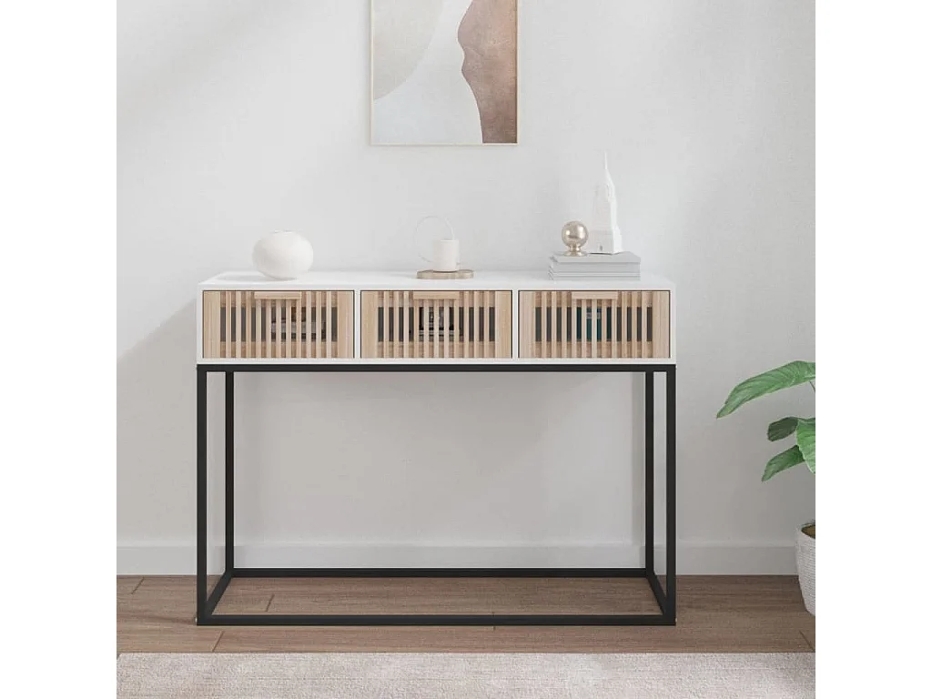 Table console blanc 105x30x75 bois d'ingénierie et fer