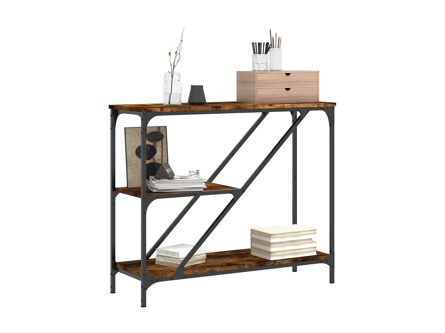 Table console chêne fumé 88,5x30x75 bois d'ingénierie