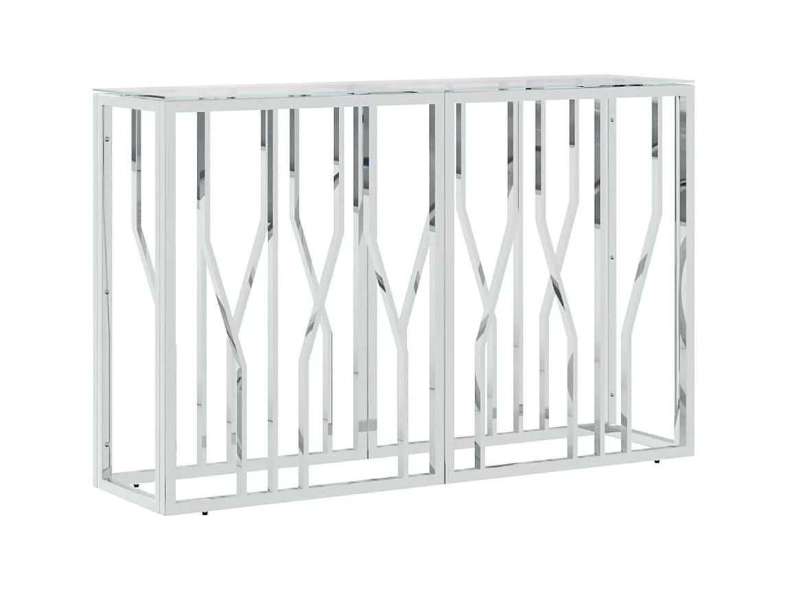 Table console 110x30x70 acier inoxydable et verre
