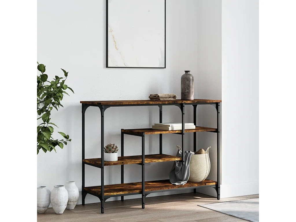 Table console avec étagères chêne fumé 100x35x75