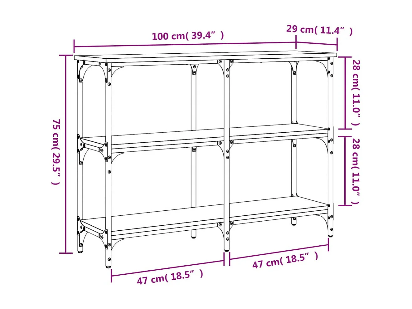 Table console sonoma gris 100x29x75 bois d'ingénierie