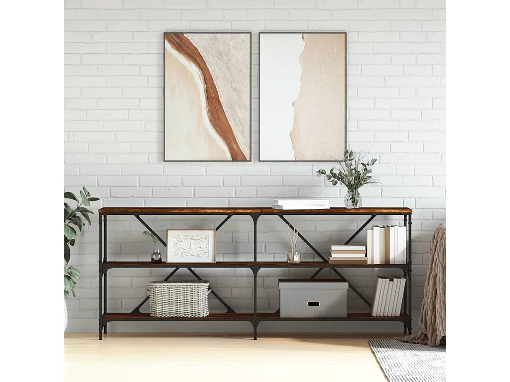 Table console chêne fumé 180x30x75 bois d'ingénierie et fer