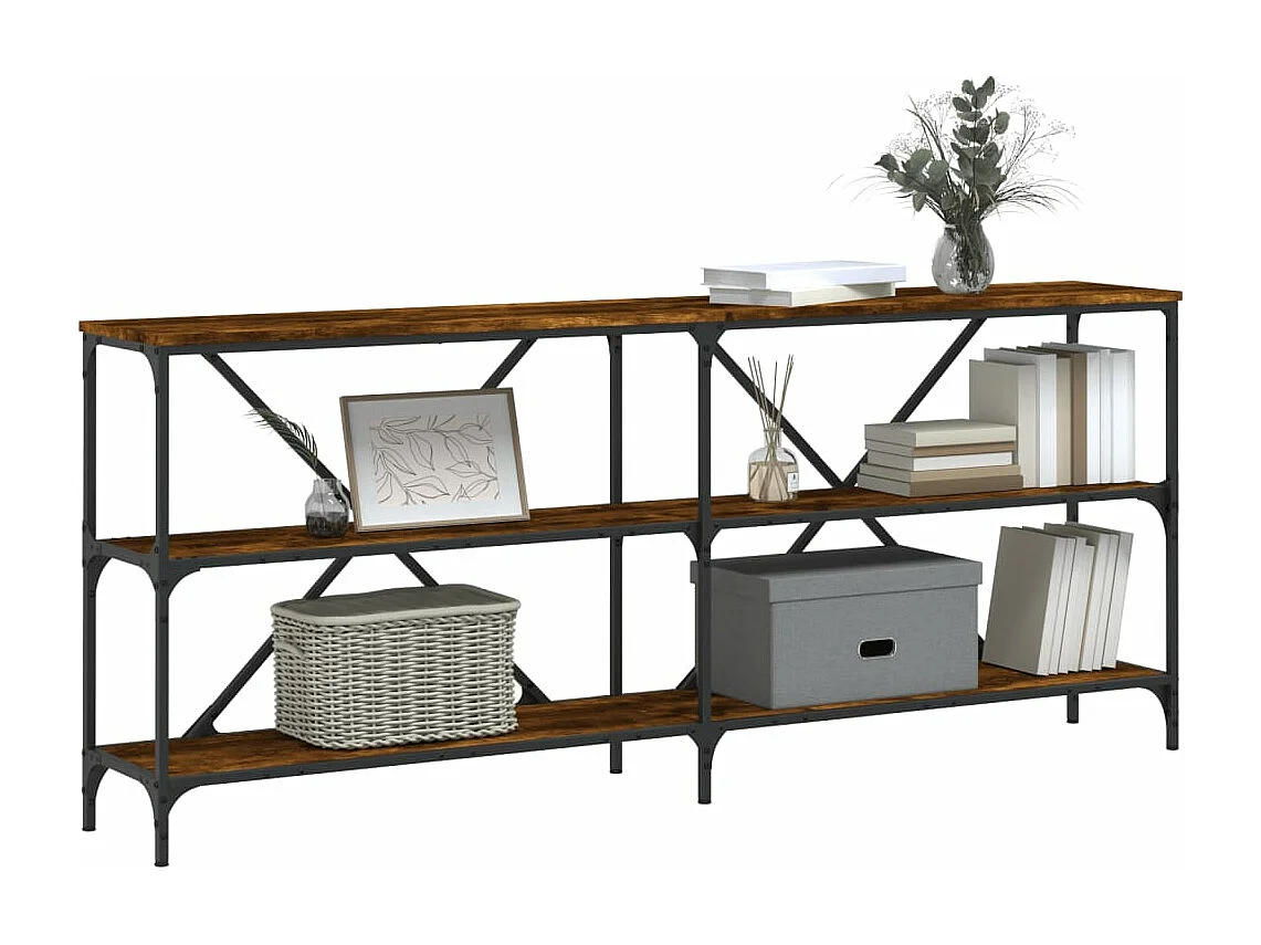 Table console chêne fumé 180x30x75 bois d'ingénierie et fer