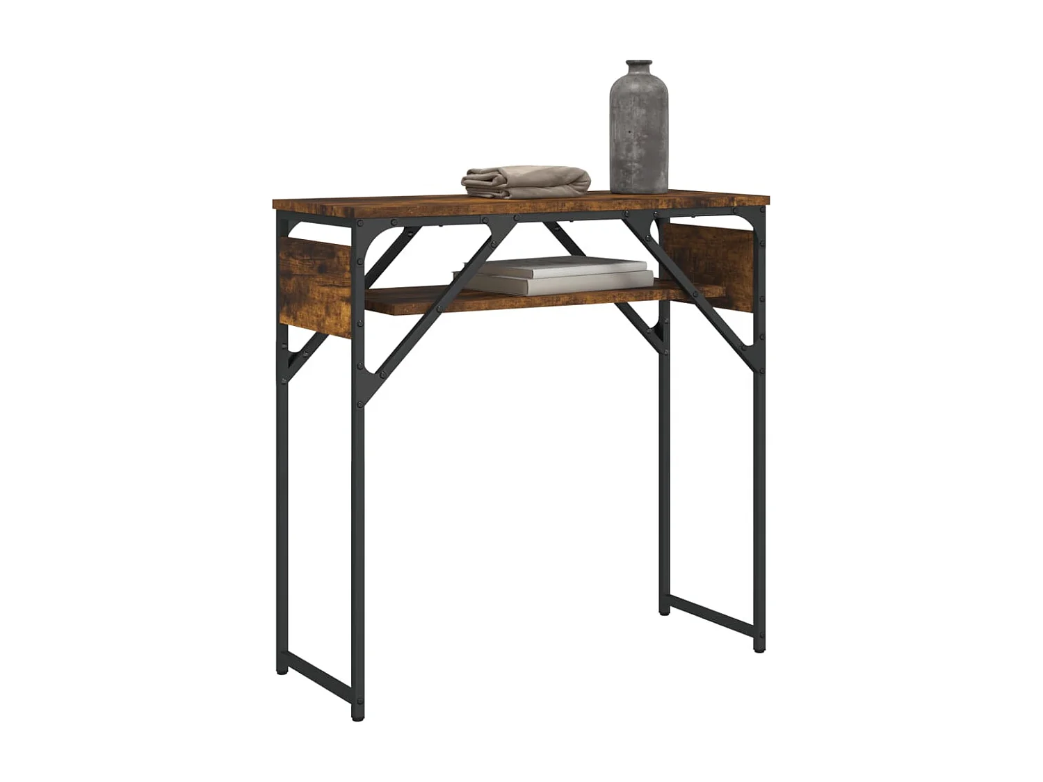 Table console avec étagère chêne fumé 75x30x75
