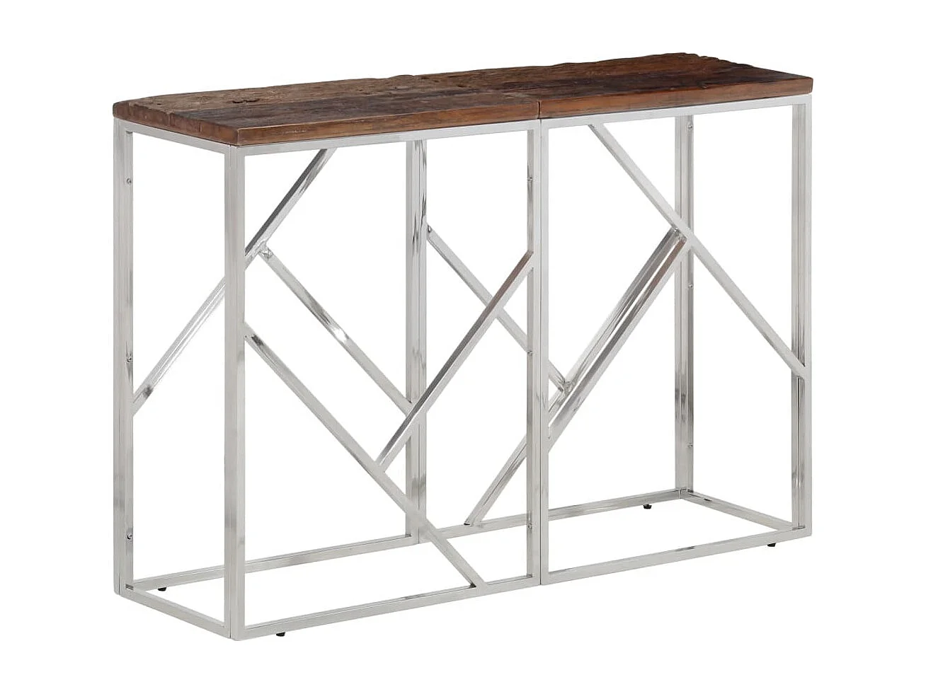 Table console argenté acier inoxydable et bois de mélèze massif