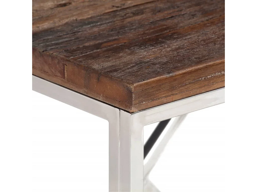 Table console argenté acier inoxydable et bois de mélèze massif