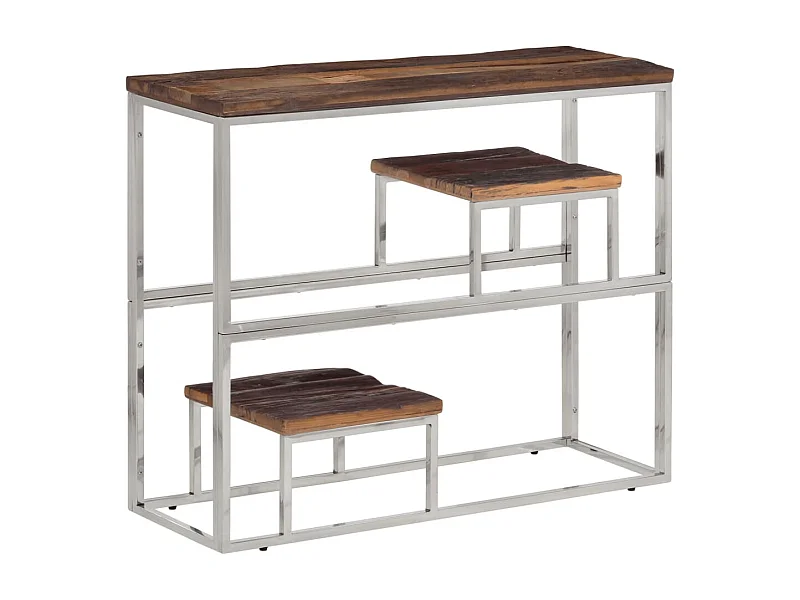 Table console argenté acier inoxydable et bois de mélèze massif