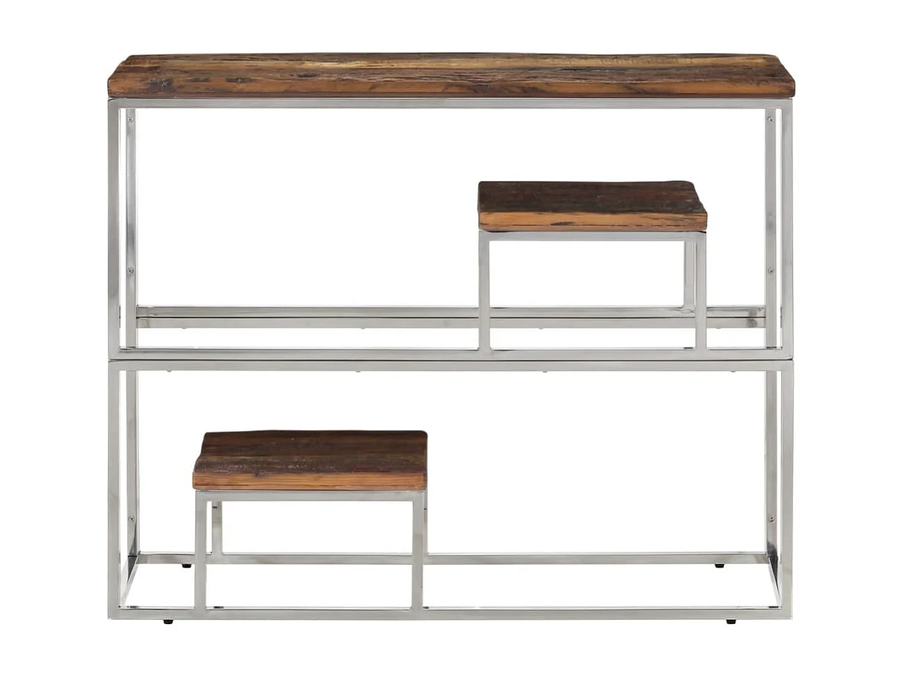 Table console argenté acier inoxydable et bois de mélèze massif