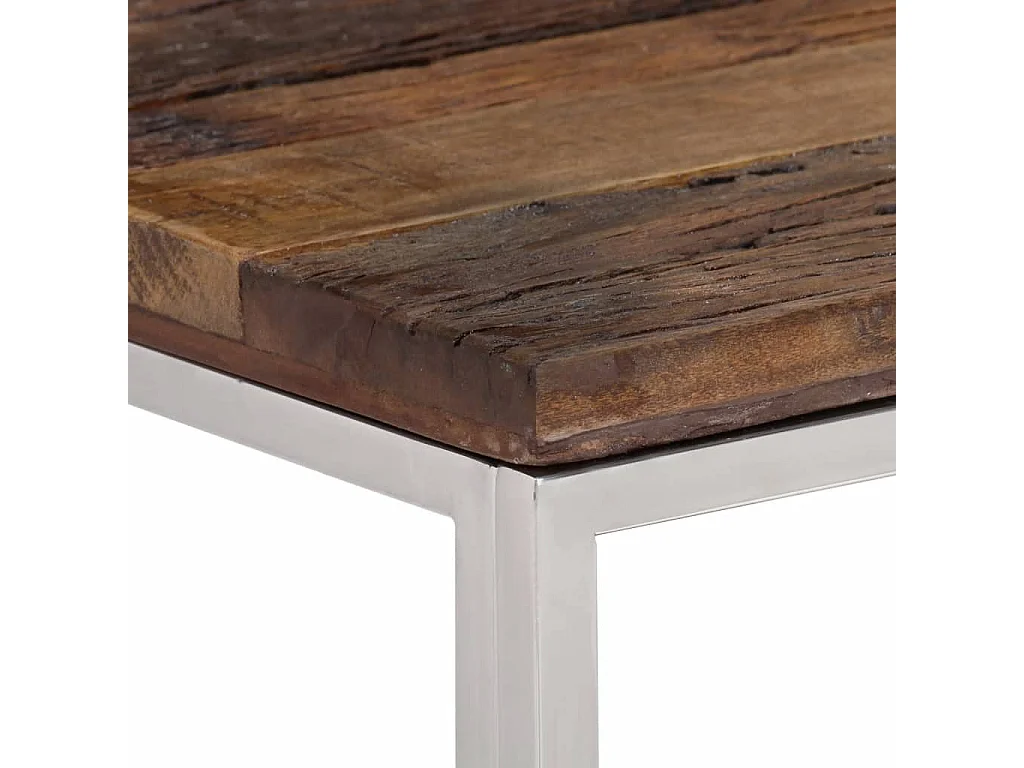 Table console argenté acier inoxydable et bois de mélèze massif